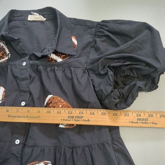 PEACH LOVE CALIFORNIA SEQUIN FOOTBALL BABYDOLL dress large black game day touchd - Picture 3 of 6